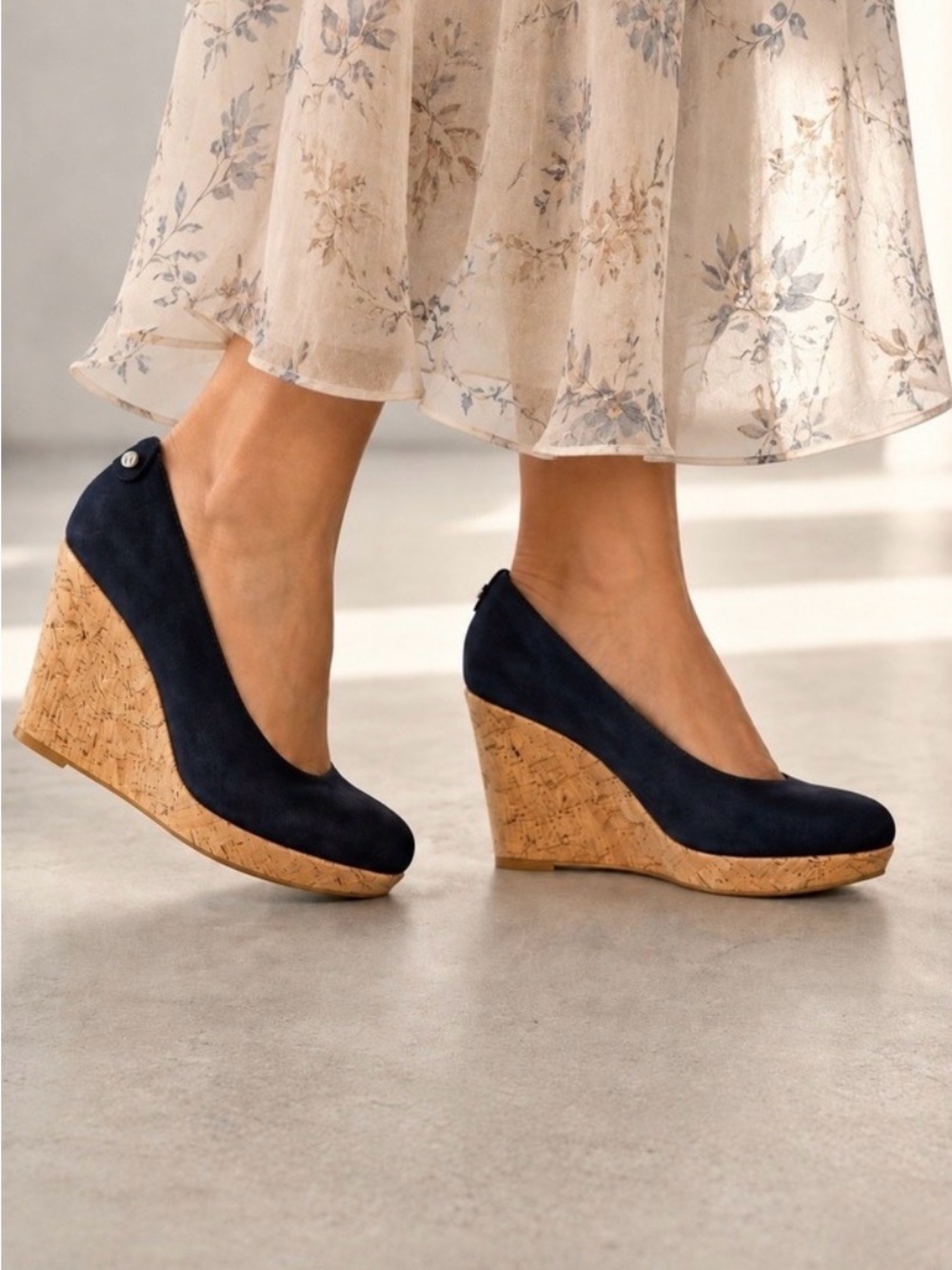 Classic Navy Wedge Pumps - Women's Cork Platform Stuart Weitzman